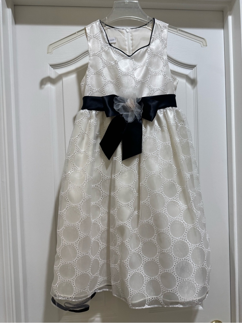 Elegant Ivory and Black Sash Flower Girls Dress